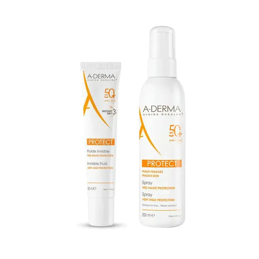 A-Derma Protect Fluido Solar Invisible Spf50+ 40 Ml + Protect Spray Solar Spf50+ 200 Ml