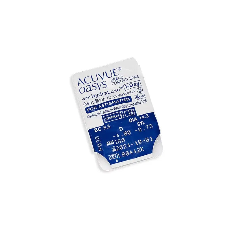 Acuvue Oasys 1 Day With Hydraluxe Lentillas Tóricas Diarias , 30 unidades - +1.00, -0.75, 10, 8.5, 14.30