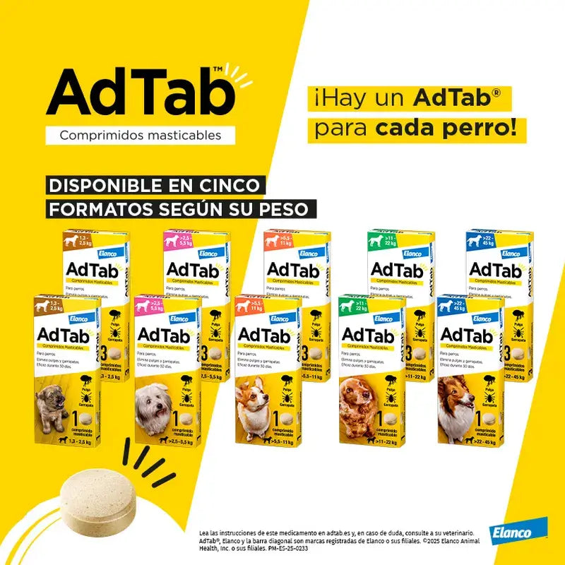 AdTab 56Mg Comp. Masticables Perros 1,3-2,5Kg, 3Cpd