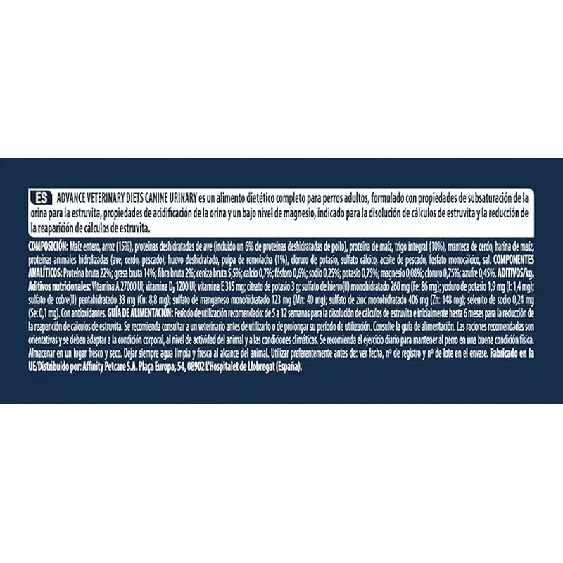 Advance Vet Canine Adult Urinary 12Kg, pienso para perros