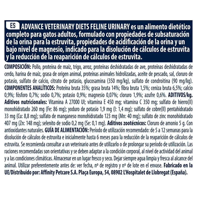 Advance Vet Feline Adult Urinary 8Kg, pienso para gatos