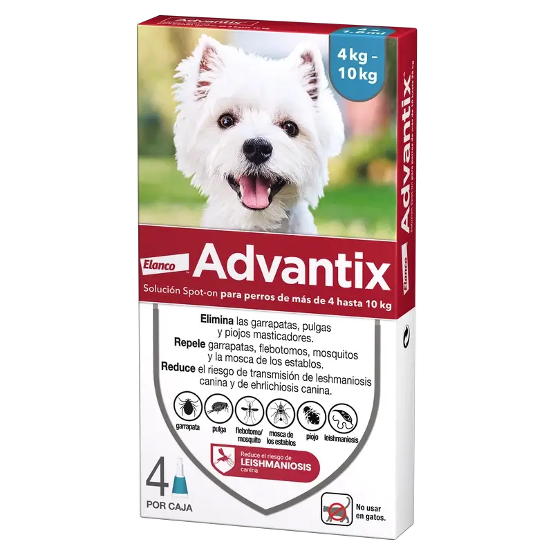 Advantix Pipetas Antiparasitarias Para Perros De 4 A 10 Kg 4 Unidades X 1 Ml