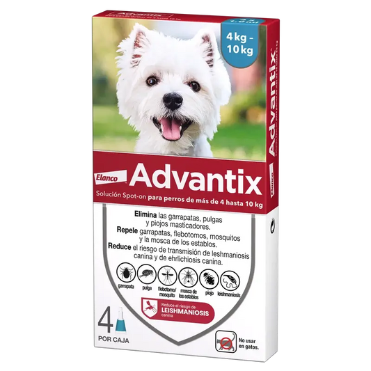 Advantix Pipetas Antiparasitarias Para Perros De 4 A 10 Kg 4 Unidades X 1 Ml