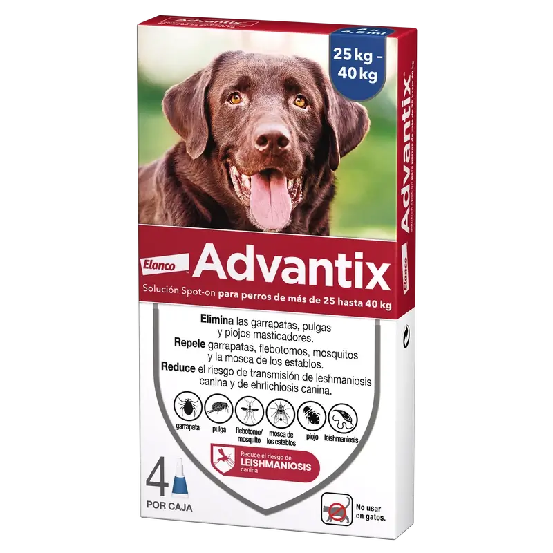 Advantix Pipetas Antiparasitarias Para Perros De +25 Kg 4Unidades x 4 ml