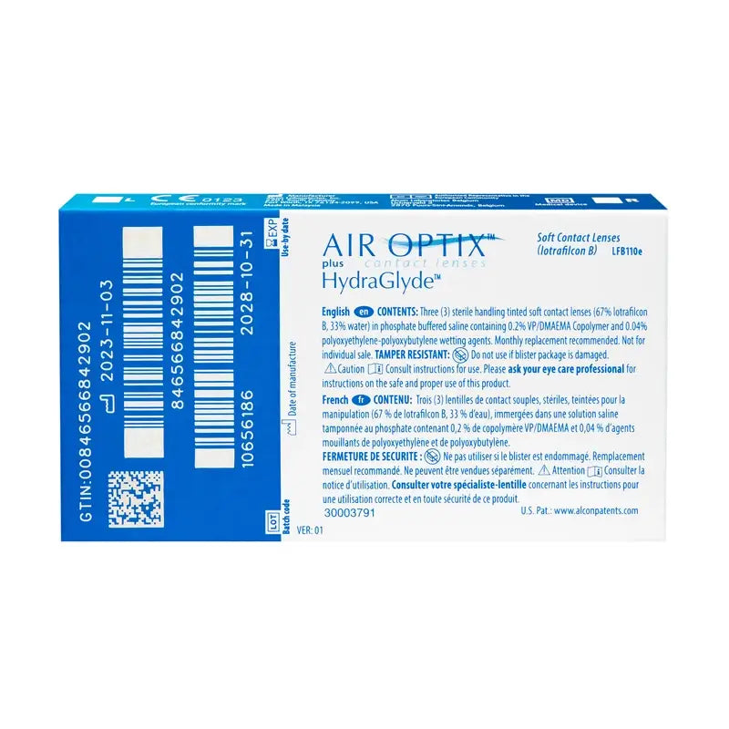 Air Optix Plus Hydraglade Lentillas Esféricas Mensuales , 3 unidades - +3.00, 8.6, 14.2
