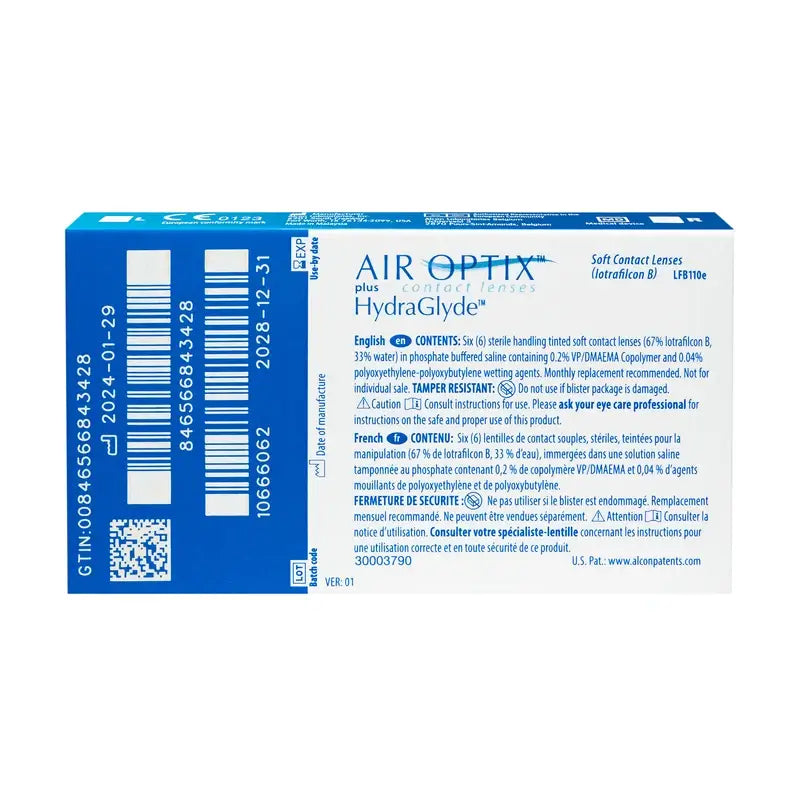 Air Optix Plus Hydraglade Lentillas Esféricas Mensuales , 6 unidades - -5.25, 8.6, 14.2