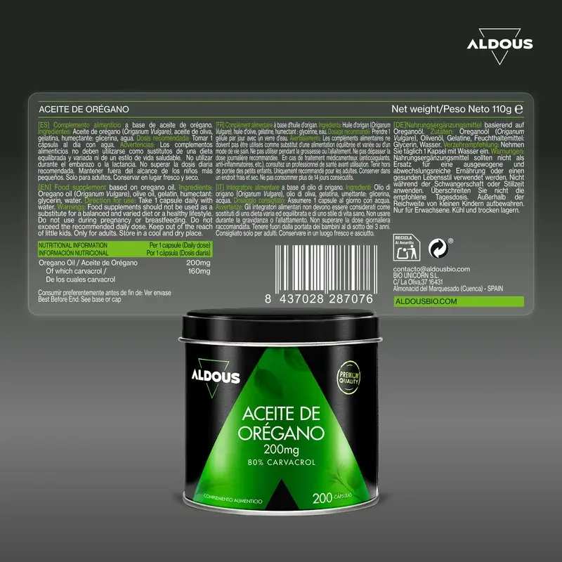 Aldous Bio Aceite De Orégano, 200 perlas