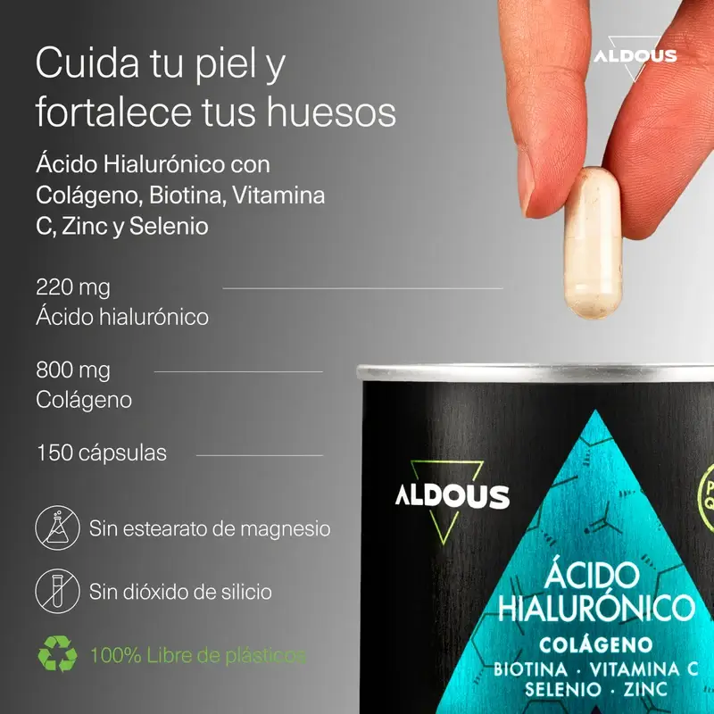 Aldous Bio Ácido Hialurónico Con Colágeno, Vitaminas Y Minerales, 120 caspsulas