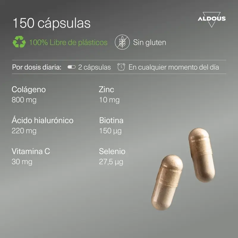 Aldous Bio Ácido Hialurónico Con Colágeno, Vitaminas Y Minerales, 120 caspsulas