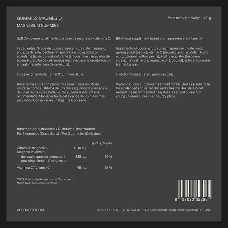 Aldous Bio Citrato De Magnesio En Gominolas , 120 gominolas