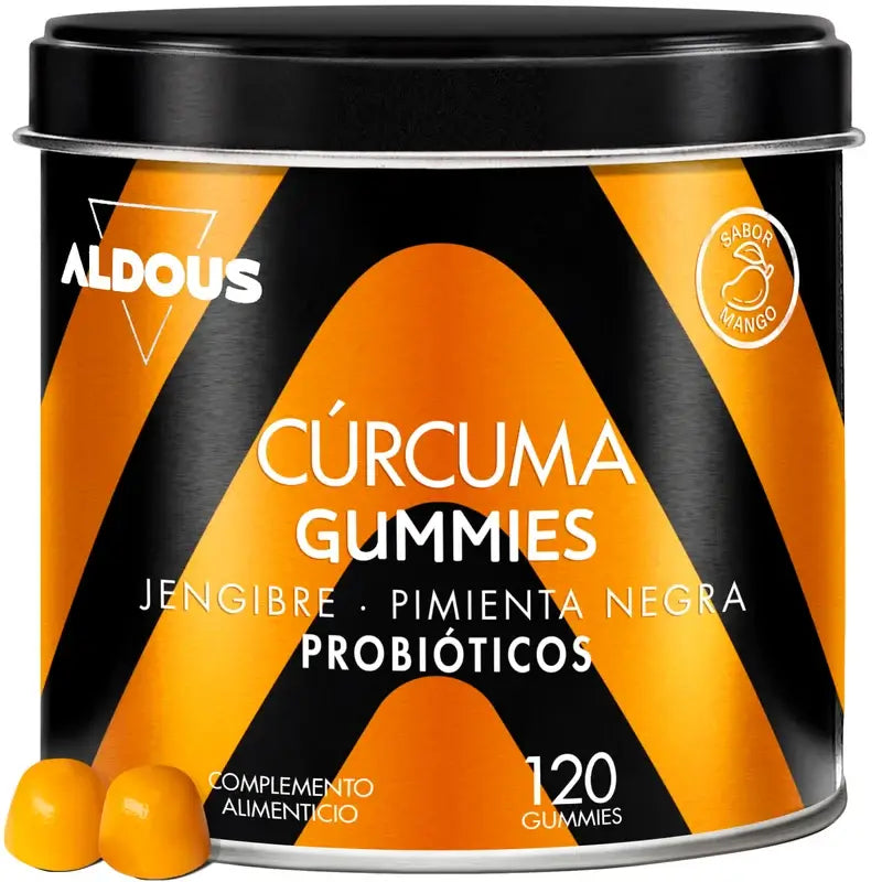 Aldous Bio Cúrcuma Con Jengibre Y Pimienta Negra + Probióticos, 120 gominolas