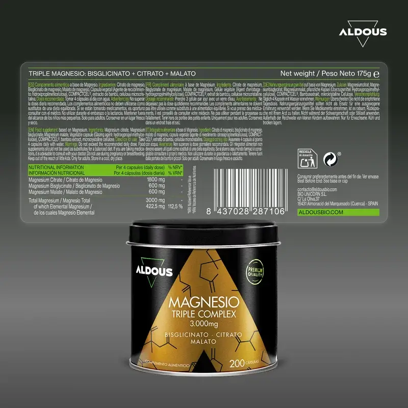 Aldous Bio Magnesio Complex Triple 3000Mg, 200 cápsulas