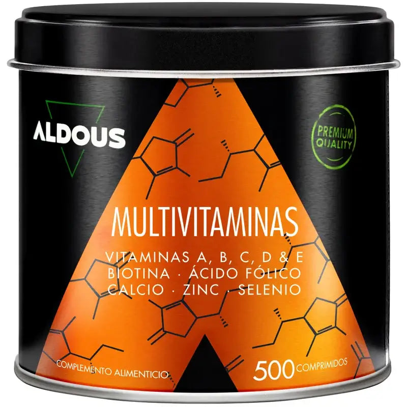 Aldous Bio Multivitaminas Vitamina C, D, E, A, Vitaminas B, Biotina, Acido Folico, Calcio, Zinc, Selenio , 500 comprimidos