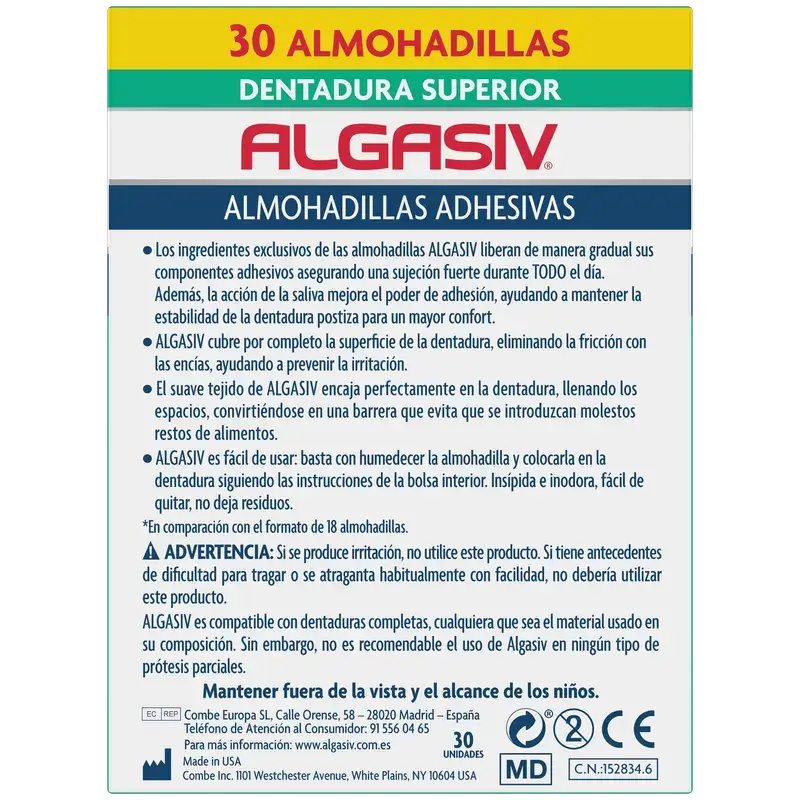Algasiv Almohadillas Adhesivas Protesis Superior 30 unidades