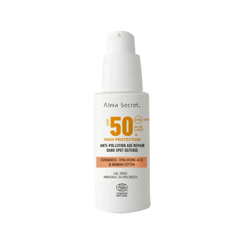 Alma Secret Solar Facial Natural SPF50 Ceramidas, Antimanchas Y Oil-Free Golden, 50 ml