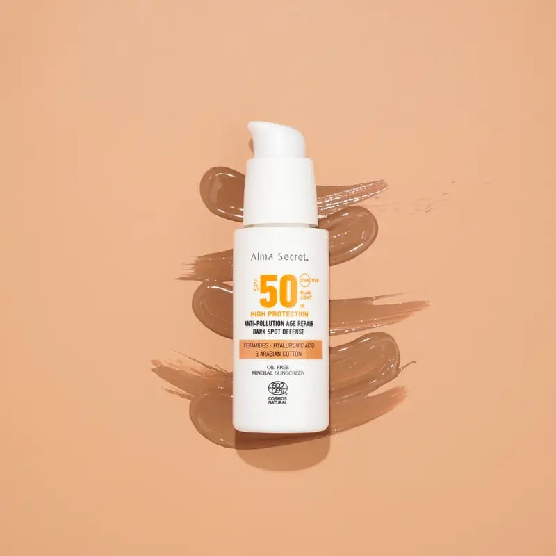 Alma Secret Solar Facial Natural SPF50 Ceramidas, Antimanchas Y Oil-Free Golden, 50 ml