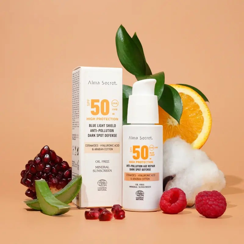 Alma Secret Solar Facial Natural SPF50 Ceramidas, Antimanchas Y Oil-Free Golden, 50 ml