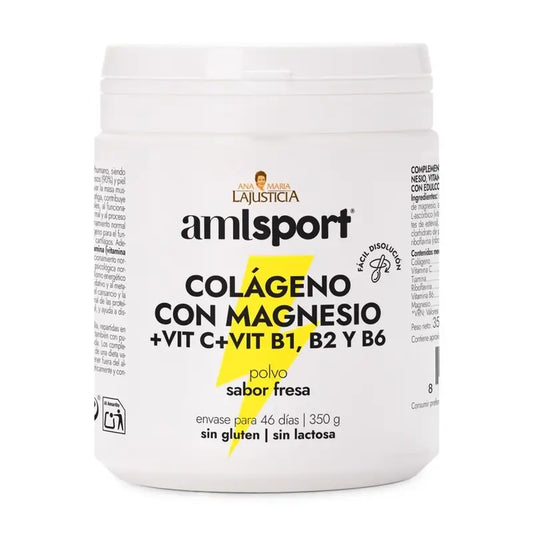 AML SPORT Colágeno con Magnesio + Vitamina C + Vitamina B1 B2 B6 sabor fresa, 350 gr