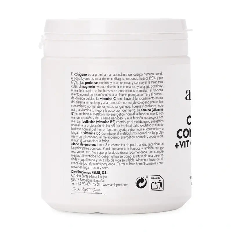 AML SPORT Colágeno con Magnesio + Vitamina C + Vitamina B1 B2 B6 sabor fresa, 350 gr