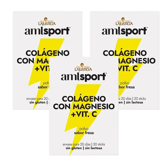 Amlsport Colágeno Con Magnesio + Vitamina C Sabor Fresa, 3X20 Sticks