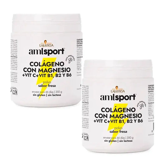 Amlsport Colágeno Con Magnesio + Vitamina C + Vitamina B1 B2 B6 Sabor Fresa, 2X350 Gr