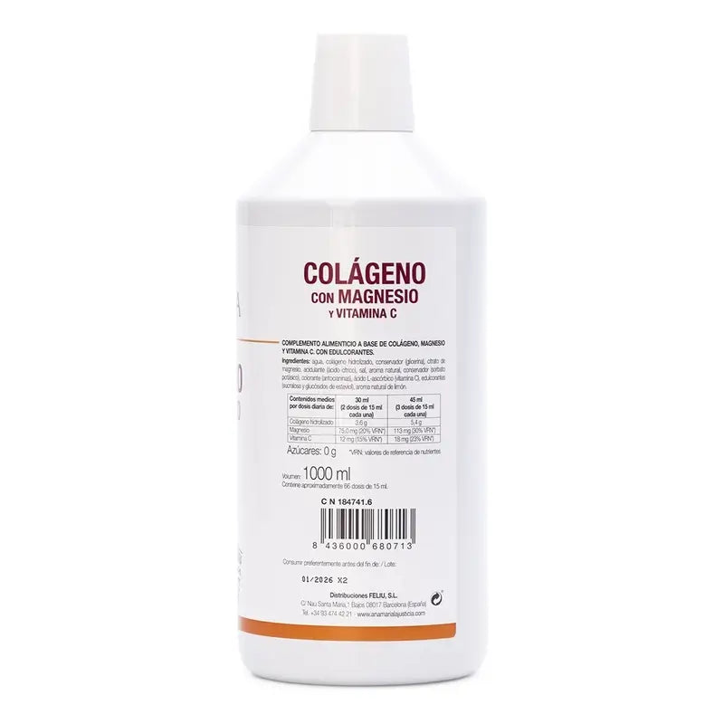 Ana Maria Lajusticia Colágeno con Magnesio + Vitamina C sabor cereza, 1 L