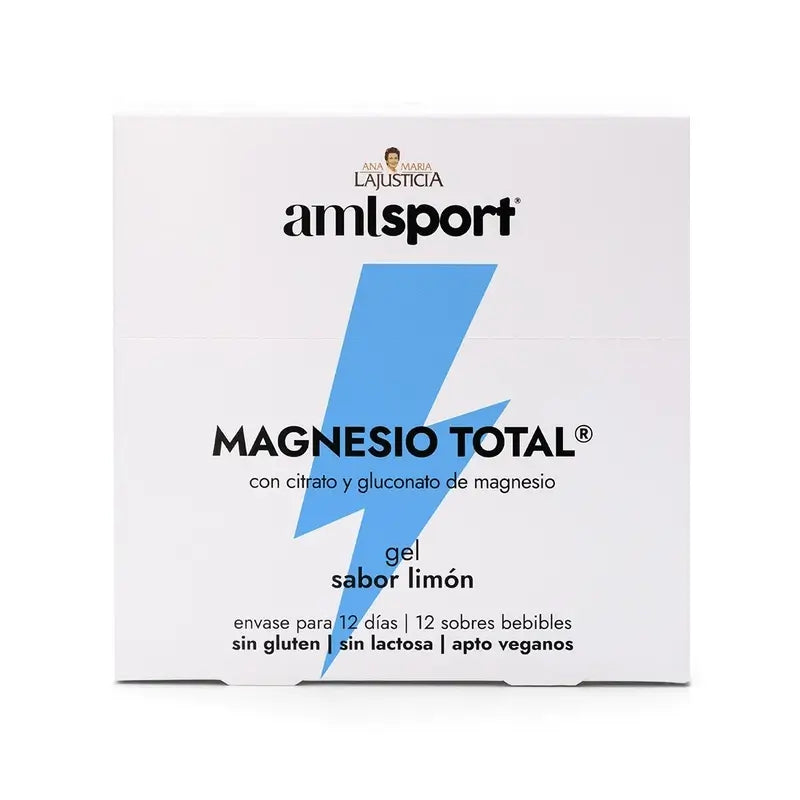 AML SPORT Magnesio Total gel sabor limón, 12 sobres de 20 ml