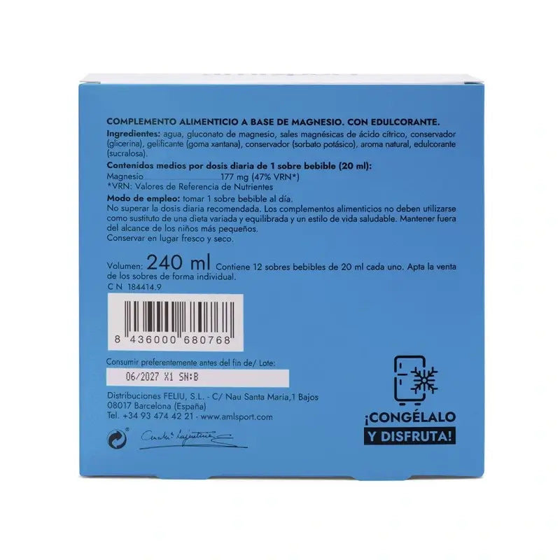 AML SPORT Magnesio Total gel sabor limón, 12 sobres de 20 ml