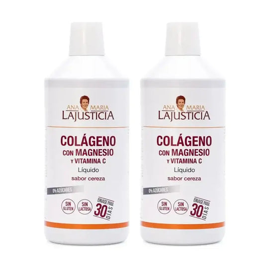 Ana Maria Lajusticia Colágeno con Magnesio + Vitamina C sabor cereza, Pack 2 x 1L