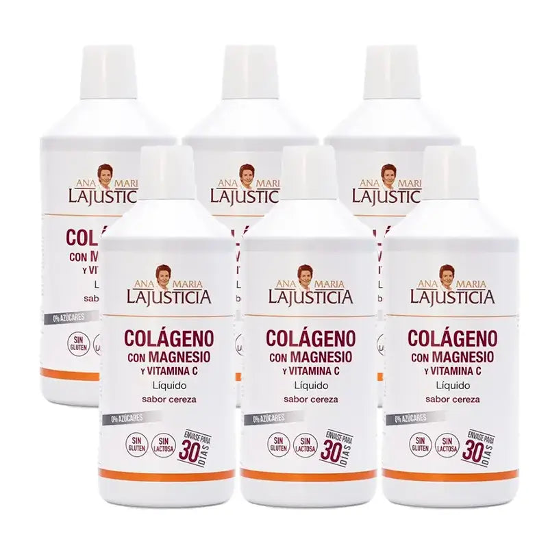 Ana Maria Lajusticia Colágeno con Magnesio + Vitamina C sabor cereza, Pack 6 x 1L