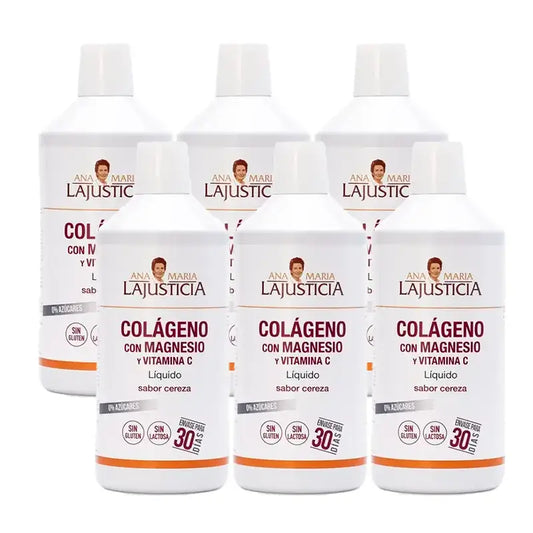 Ana Maria Lajusticia Colágeno con Magnesio + Vitamina C sabor cereza, Pack 6 x 1L