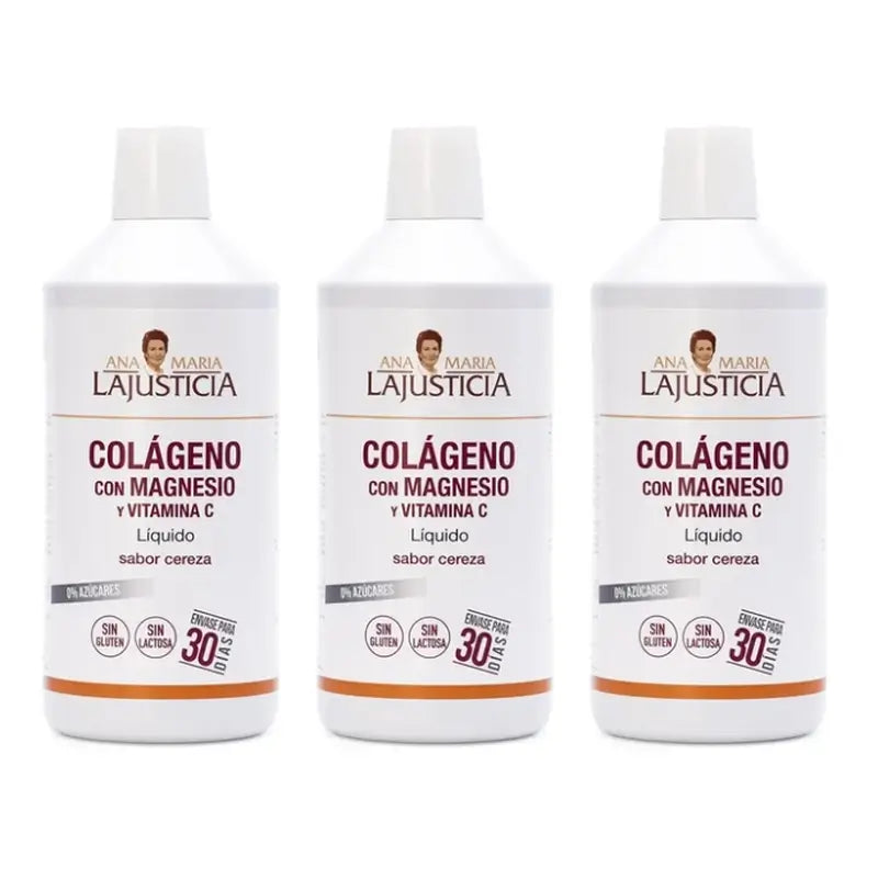 Ana Maria Lajusticia Colágeno con Magnesio + Vitamina C sabor cereza, 3x1 L