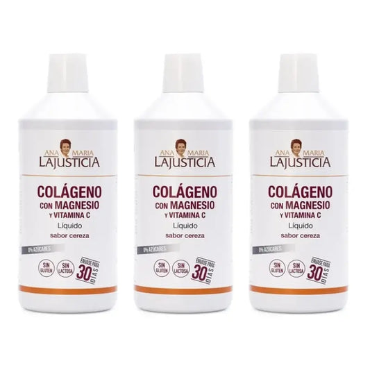 Ana Maria Lajusticia Colágeno con Magnesio + Vitamina C sabor cereza, 3x1 L