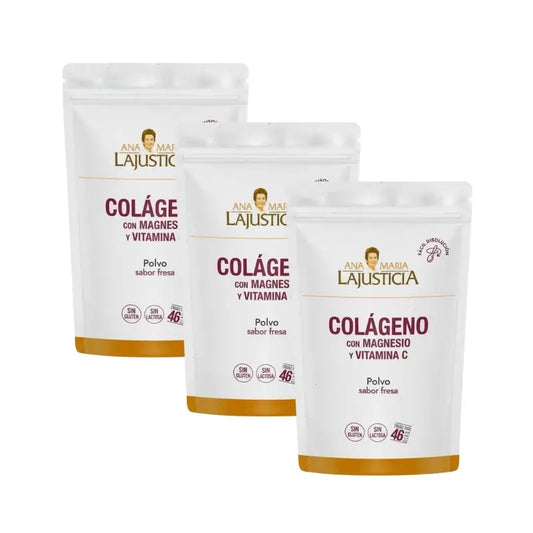 Ana Maria Lajusticia Colágeno Con Magnesio + Vit.C Sabor Fresa Polvo Doypack , 3x350 gr