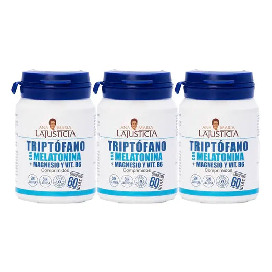 Ana Maria Lajusticia Triptofano con Melatonina + Magnesio y VitaminaB6, Pack 3 x 60 comprimidos