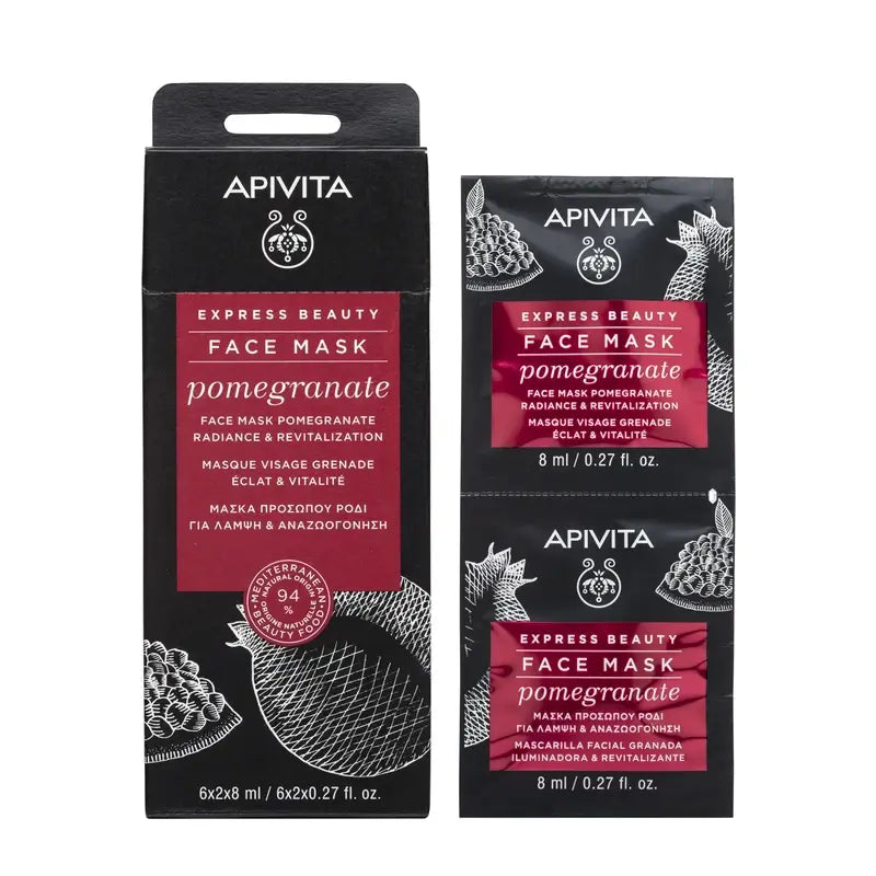 Apivita Express Beauty Mascarilla Facial Granada - Iluminadora Y Revitalizante, 2x8 ml
