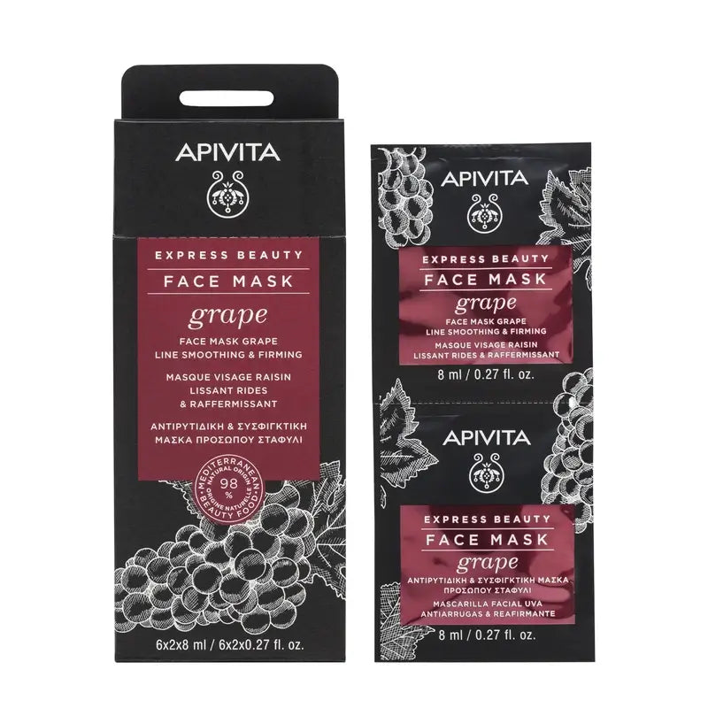 Apivita Express Beauty Mascarilla Facial Uva - Antiarrugas, 2x8 ml