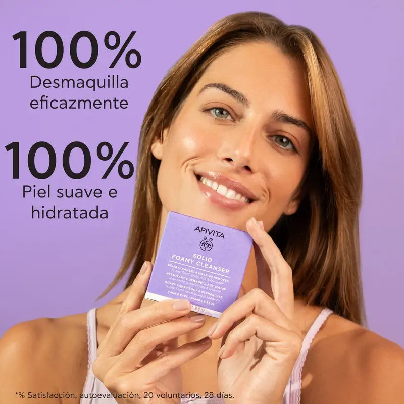 Apivita Limpiador & Desmaquillante Sólido Rostro Y Ojos, 80 G