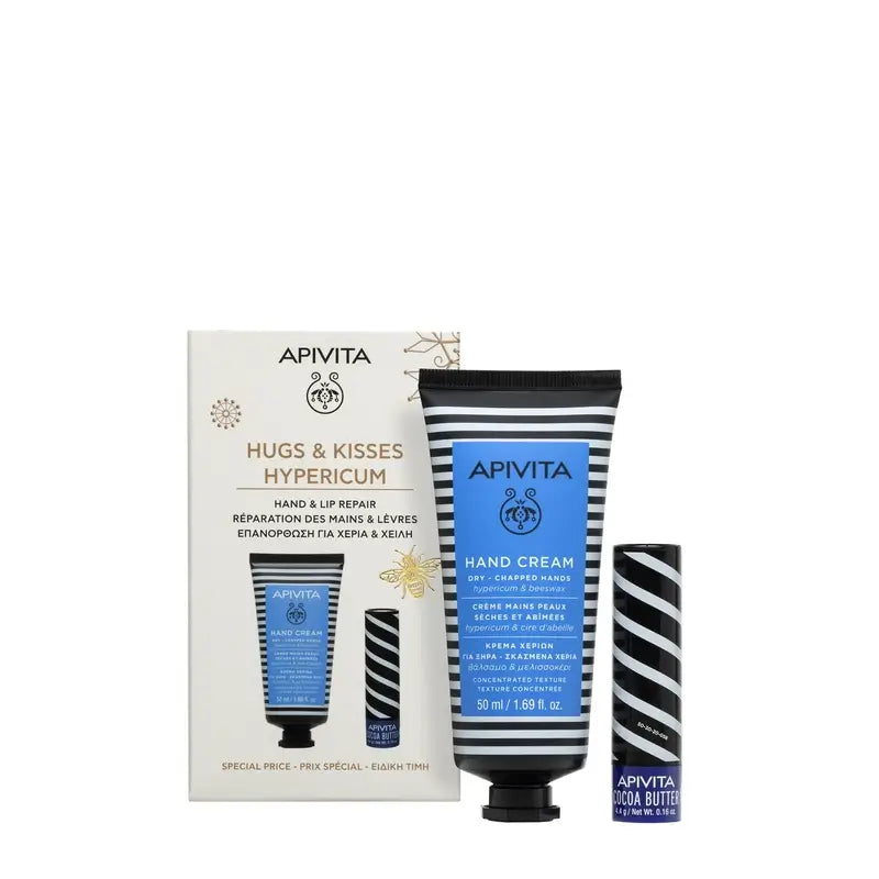 Apivita Promo Crema De Manos Con Hipérico, 50Ml + Cuidado Labial Con Manteca De Cacao 4,4Gr