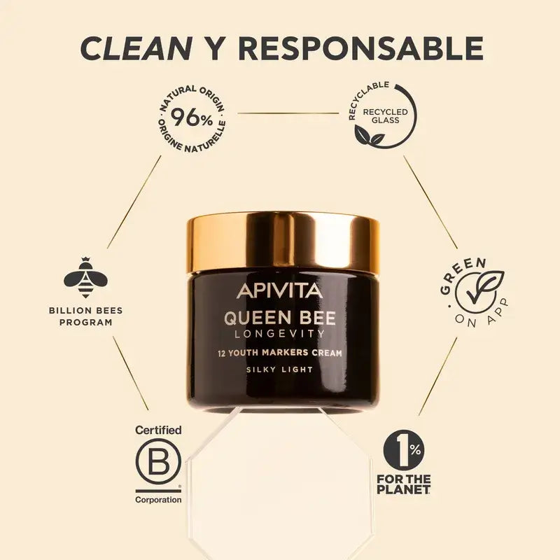 Apivita Queen Bee Longevity Crema Ligera 12 Marcadores De Juventud, 50 ml