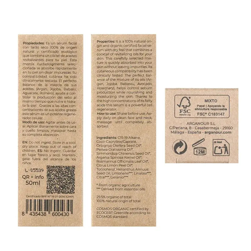 Arganour Facial Sérum Facial Nutritivo Piel Grasa/Mixta, 50 Ml