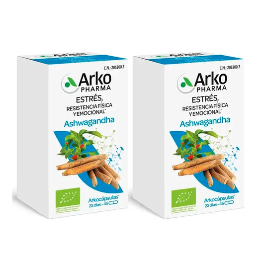 Arkopharma Arkocápsulas Ashwagandha Bio, Pack 2 x 45 Cápsulas