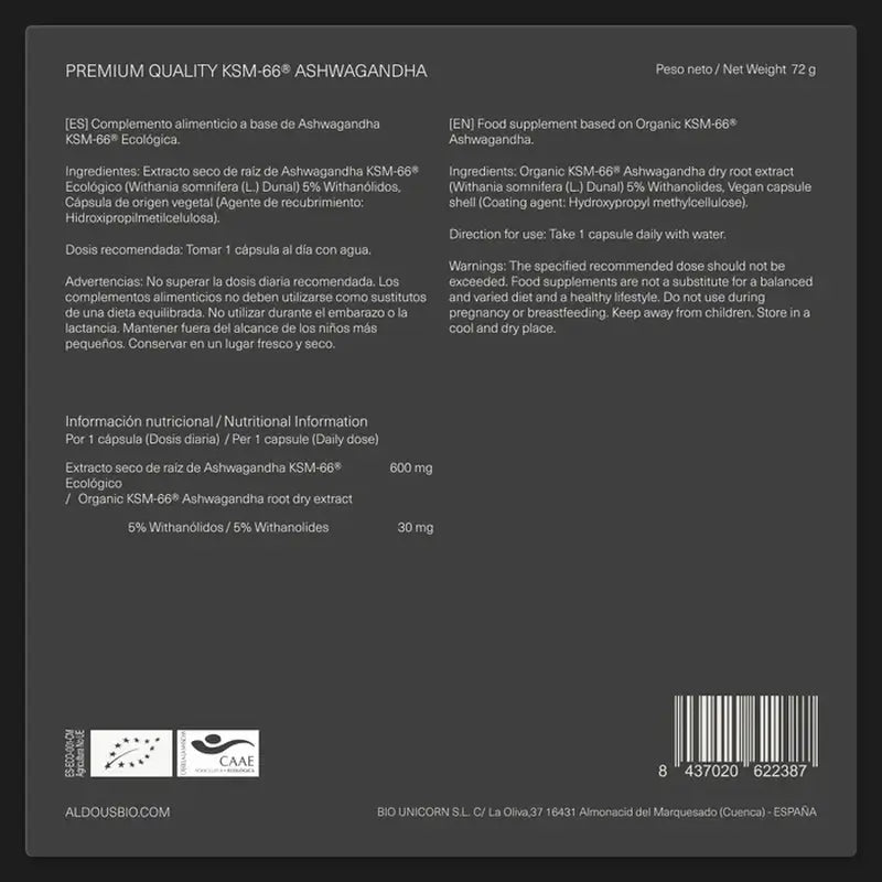 Aldous Ashwagandha Ksm-66 Ecológica, 600 mg