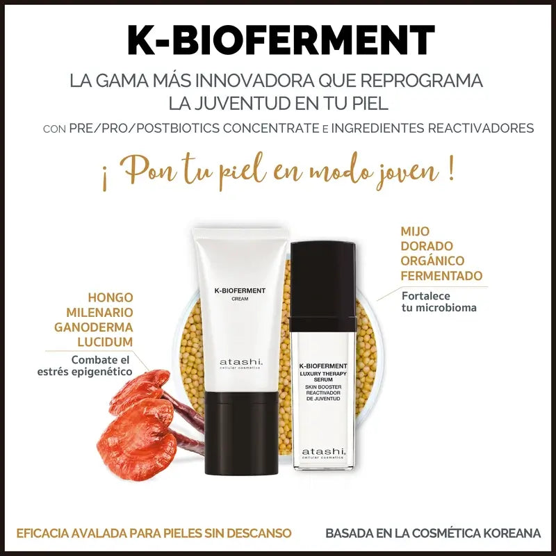 Atashi Cofre Ritual K-Bioferment Sérum + Crema Antiedad Revitalizante + Regalo Roller de jade