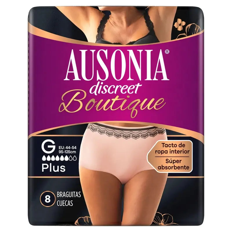 Ausonia Discreet Boutique Braguitas para Incontinencia Beige Plus Talla G, 8 Braguitas