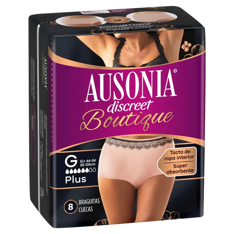Ausonia Discreet Boutique Braguitas para Incontinencia Beige Plus Talla G, 8 Braguitas