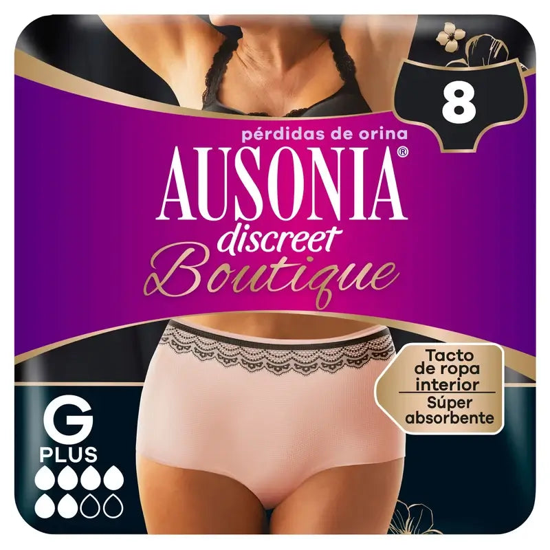 Ausonia Discreet Boutique Braguitas para Incontinencia Beige Plus Talla G, 8 Braguitas