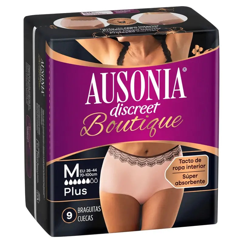 Ausonia Discreet Boutique Braguitas para Incontinencia Beige Plus Talla M, 9 Braguitas
