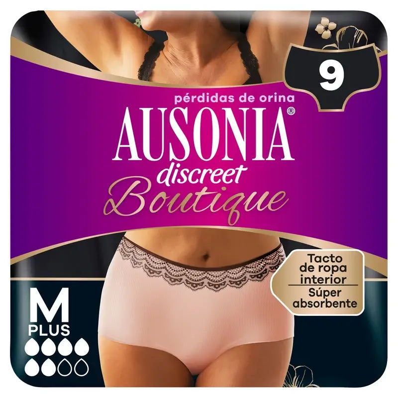 Ausonia Discreet Boutique Braguitas para Incontinencia Beige Plus Talla M, 9 Braguitas