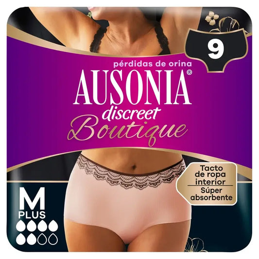 Ausonia Discreet Boutique Braguitas para Incontinencia Beige Plus Talla M, 9 Braguitas